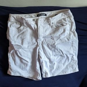 Ripped style white jean shorts